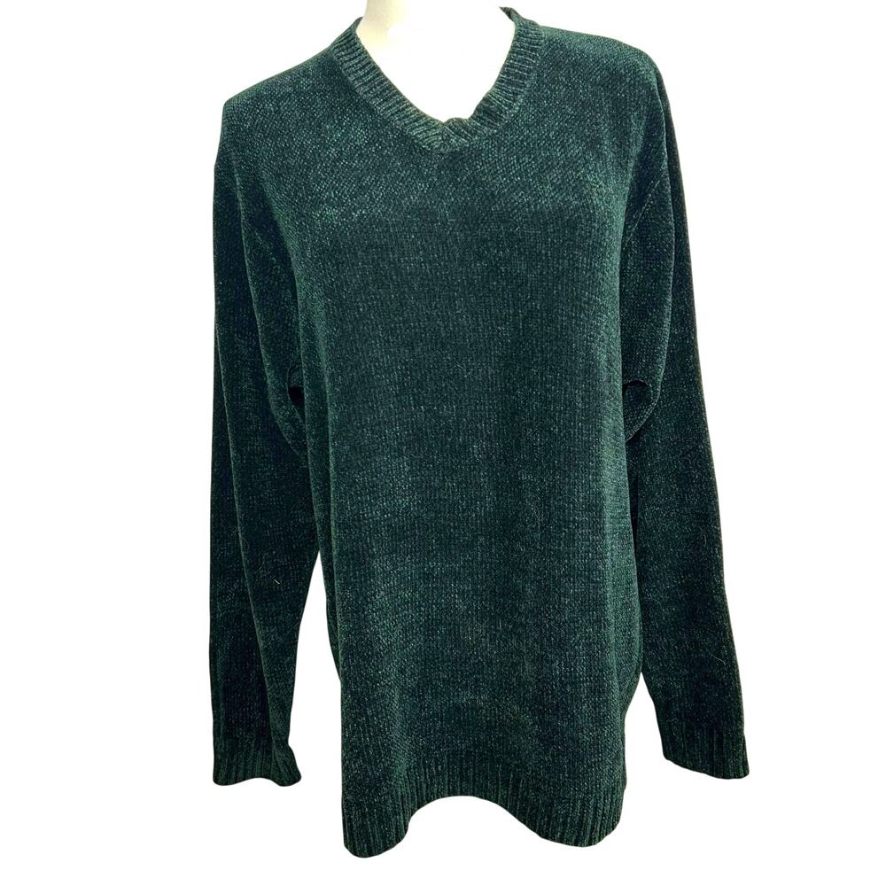 Vintage Chereskin Forest Green Chenille Velour V-Neck Sweater Large